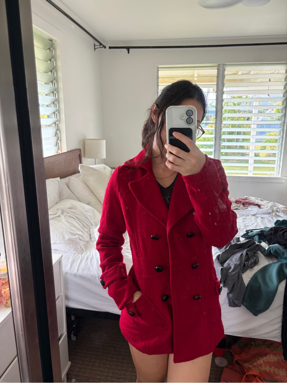 Forever 21 Red Double-Breasted Peacoat